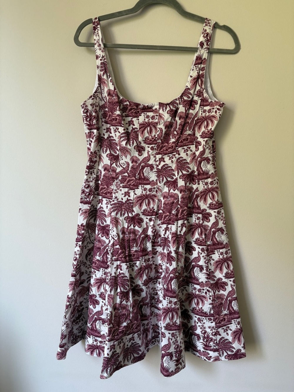 STAUD White Mini Dress with Burgundy Floral Print